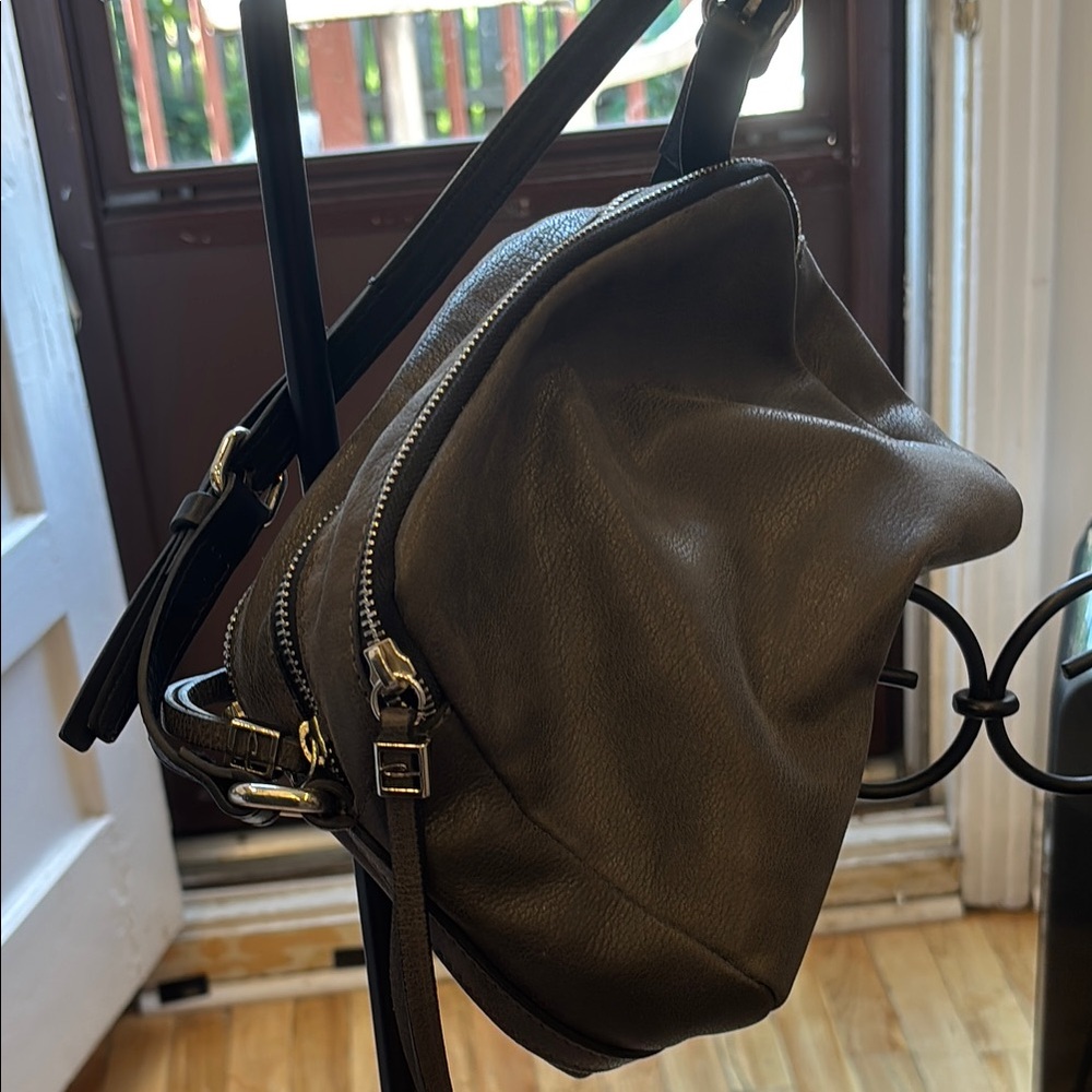 Grey stressed leather Made in Italy. Hot  designer crossbody 3 zips